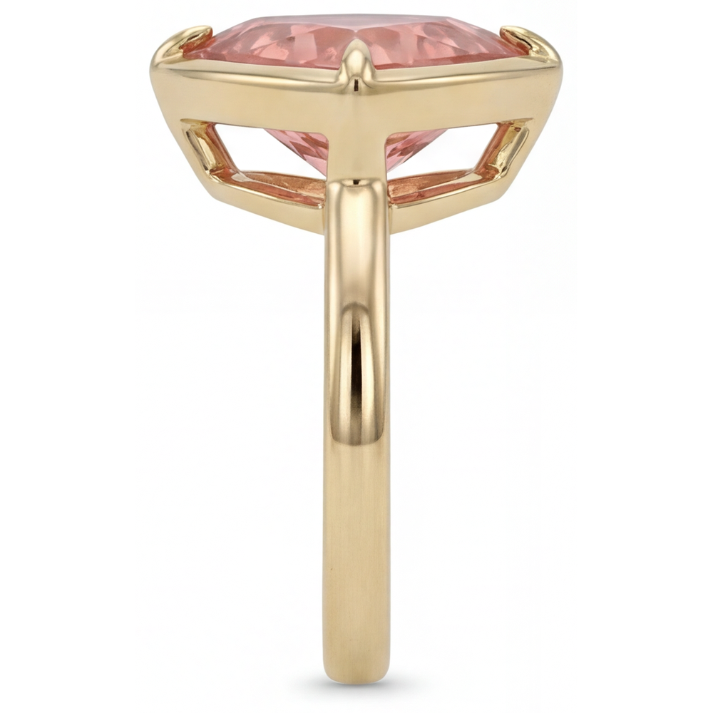 Trillion Padparadscha Solitaire Ring Natural 14K Yellow Gold
