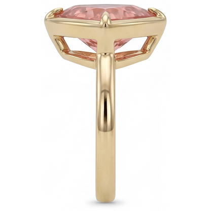 Trillion Padparadscha Solitaire Ring Natural 14K Yellow Gold