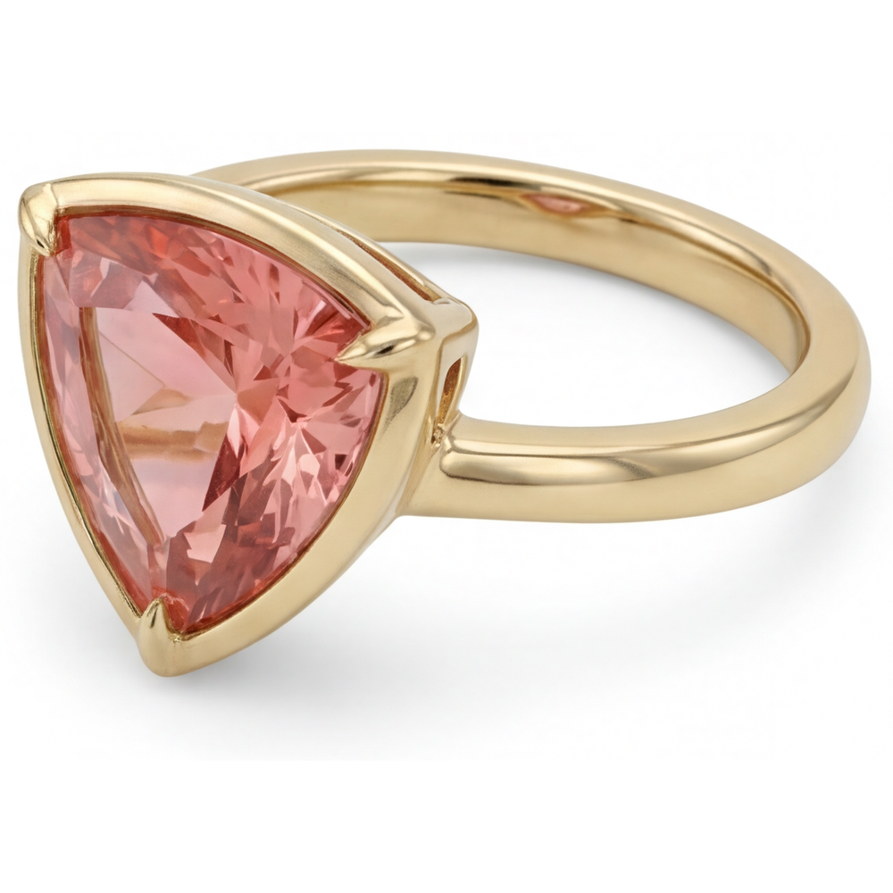 Trillion Padparadscha Solitaire Ring Natural 14K Yellow Gold