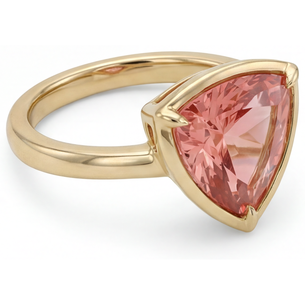 Trillion Padparadscha Solitaire Ring Natural 14K Yellow Gold