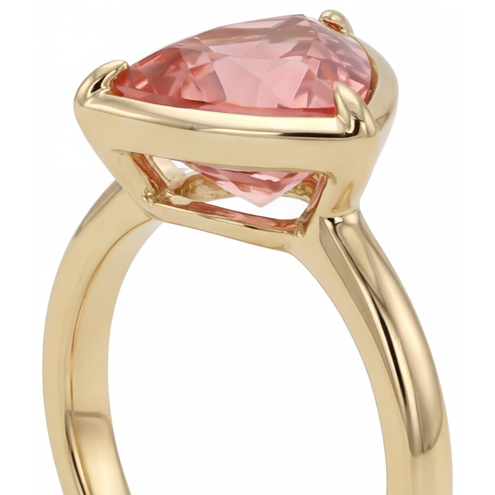 Trillion Padparadscha Solitaire Ring Natural 14K Yellow Gold