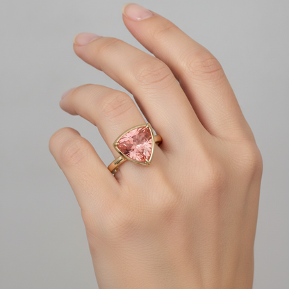 Trillion Padparadscha Solitaire Ring Natural 14K Yellow Gold