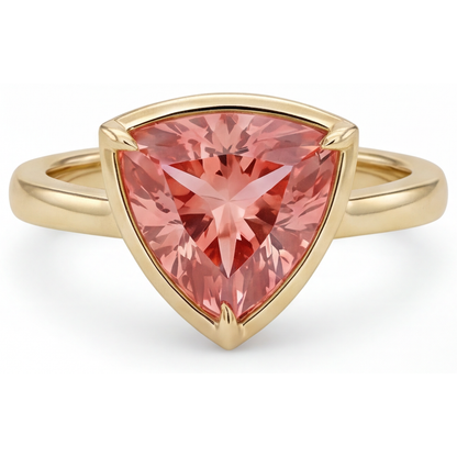 Trillion Padparadscha Solitaire Ring Natural 14K Yellow Gold