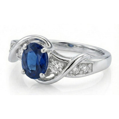 14K White Gold Ceylon Sapphire With Natural Earth Mined Diamond Wedding Ring 1.25 Ct