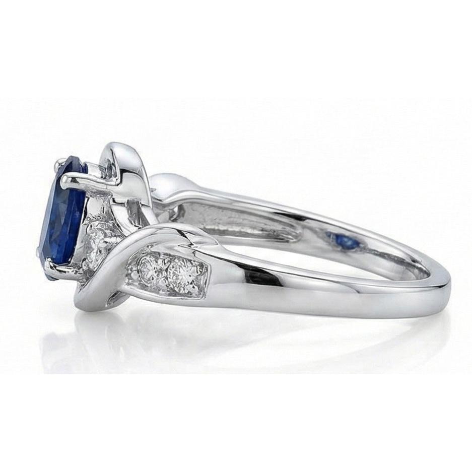 14K White Gold Ceylon Sapphire With Natural Earth Mined Diamond Wedding Ring 1.25 Ct