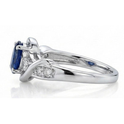 14K White Gold Ceylon Sapphire With Natural Earth Mined Diamond Wedding Ring 1.25 Ct
