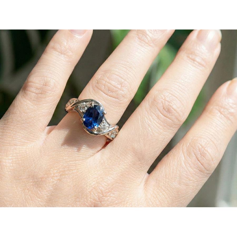 14K White Gold Ceylon Sapphire With Natural Earth Mined Diamond Wedding Ring 1.25 Ct