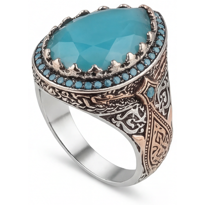Pear Shape Turquoise ring in Two-Tone 14K Gold – side view