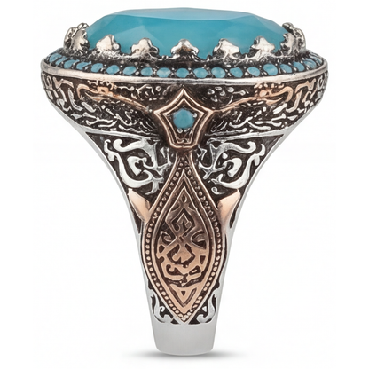 Pear Shape Turquoise ring in Two-Tone 14K Gold – profile view