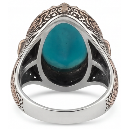 Genuine Turquoise Halo Setting Ring 8.5 ct Two-Tone 14K Gold – top view