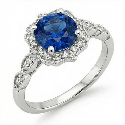 1.4 Ct Round Cut Sri Lanka Sapphire Gem Stone Ring