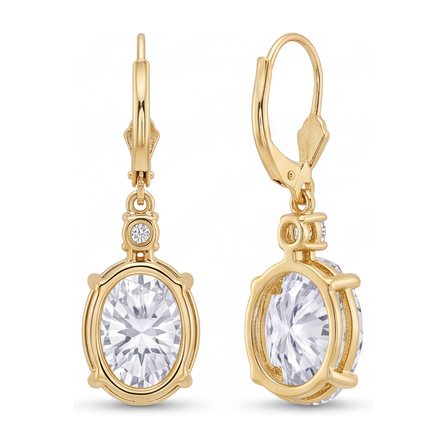 White Diamond Drop Earrings 3 Carat Lab Grown Oval Leverback 14K Yellow Gold