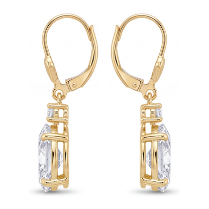 White Diamond Drop Earrings 3 Carat Lab Grown Oval Leverback 14K Yellow Gold