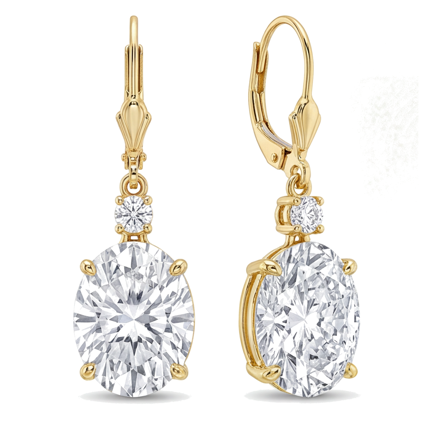 White Diamond Drop Earrings 3 Carat Lab Grown Oval Leverback 14K Yellow Gold