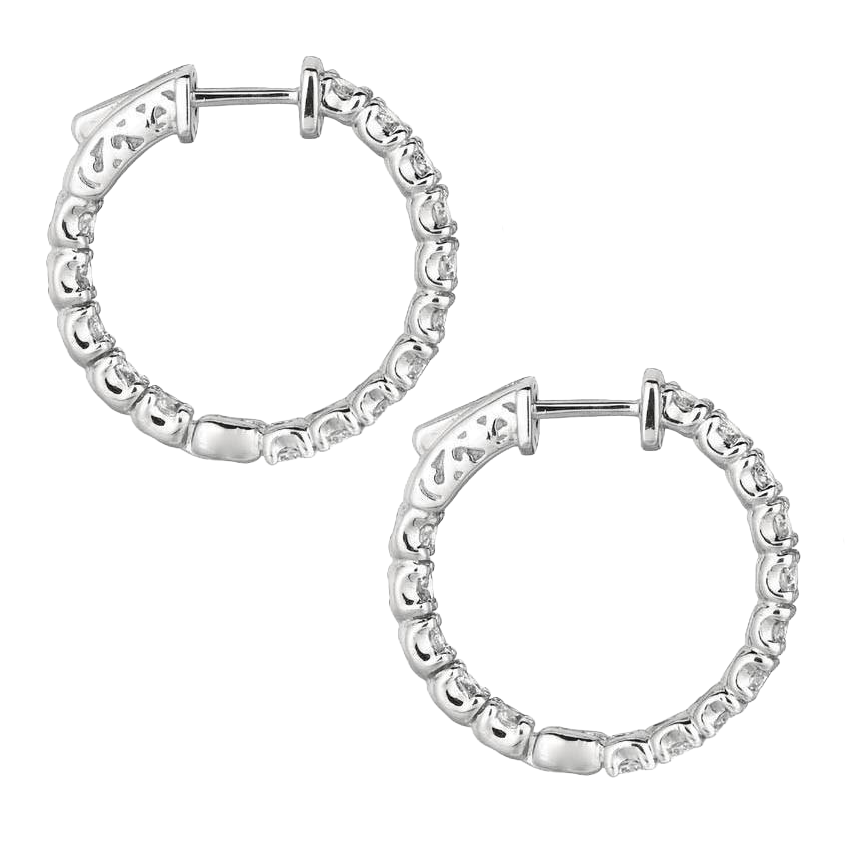 White Gold 14K Round Brilliant 3 Carat Natural Earth Mined Diamond Hoop Pair Women Earring
