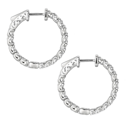 White Gold 14K Round Brilliant 3 Carat Natural Earth Mined Diamond Hoop Pair Women Earring