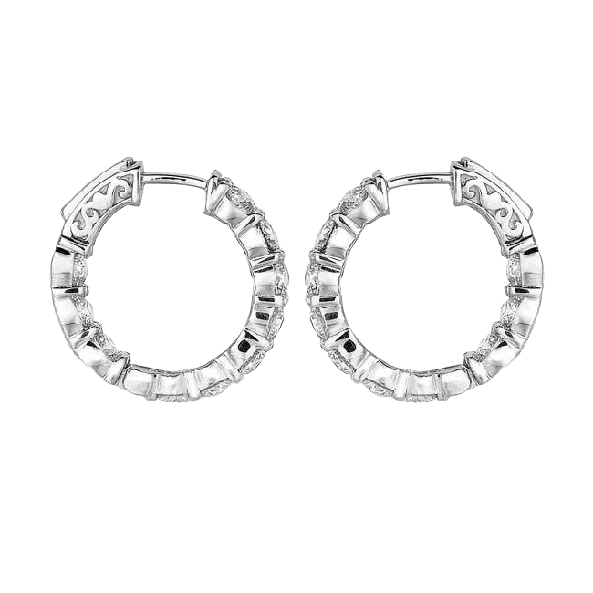 Round Brilliant 4 Carat Natural Earth Mined Diamond Earring 20 Pointer Hoop Jewelry WG 14K