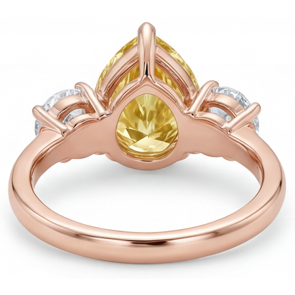Yellow Canary Diamond 3-Stone Ring 2-ct 14K Rose Gold – detail view