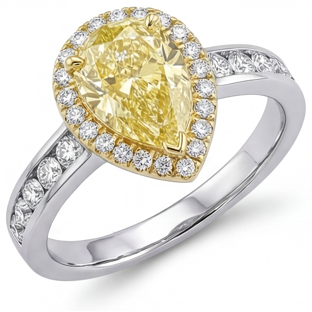 Fine Jewelry Ring 14 Karat Two Tone Gold with Yellow Canary Diamond – side view