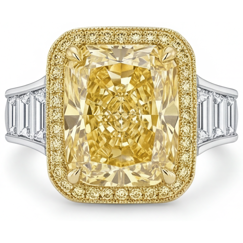 Radiant Cut Yellow Canary Diamond ring in Two-Tone 14K Gold – main view