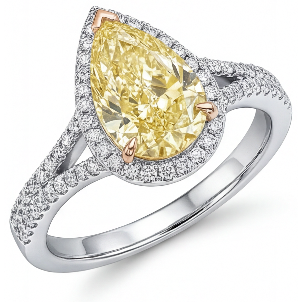 Halo Engagement Ring 14K Two Tone Gold with Yellow Canary Diamond – main view