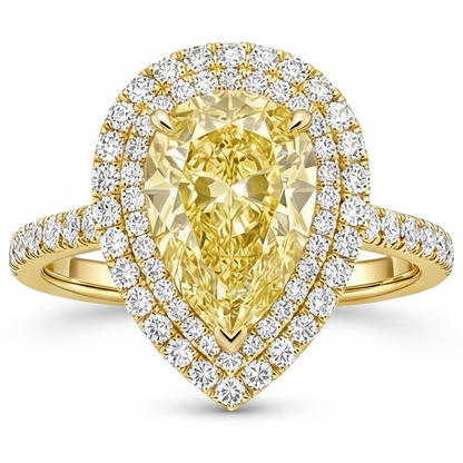 Real Yellow Canary Diamond Halo Engagement Ring 2.50 ct 14K Yellow Gold – front view