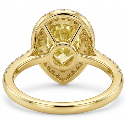 Yellow Canary Diamond Pear Cut Halo Engagement Ring in 14K Yellow Gold – top view