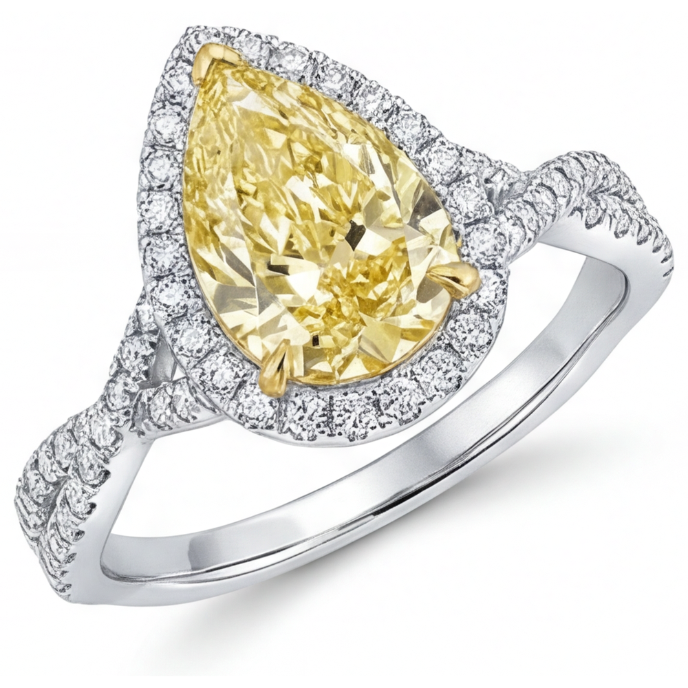 Genuine Yellow Canary Diamond Halo Ring – main view