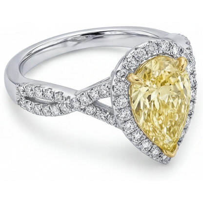 Genuine Yellow Canary Diamond Halo Ring 1.50 ct Two-Tone 14K Gold – profile view