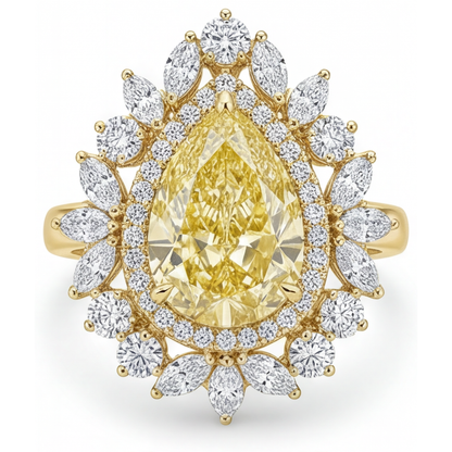 Yellow Canary Diamond Pear Shape Halo Ring in 14 Karat Yellow Gold – main view
