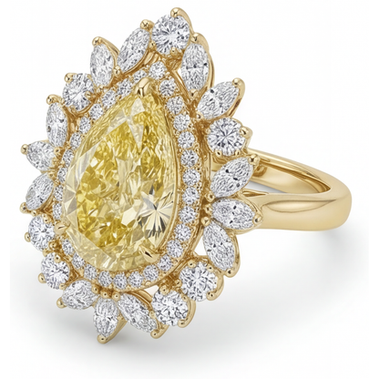 Earth-Mined Yellow Canary Diamond Halo Ring 2.50 ct 14 Karat Yellow Gold – side view