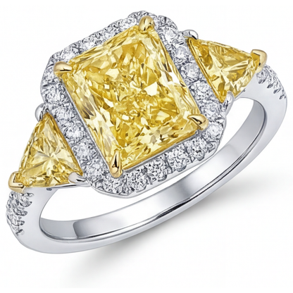 Yellow Canary Diamond Halo Ring 3.5-ct 14K Two Tone Gold – main view