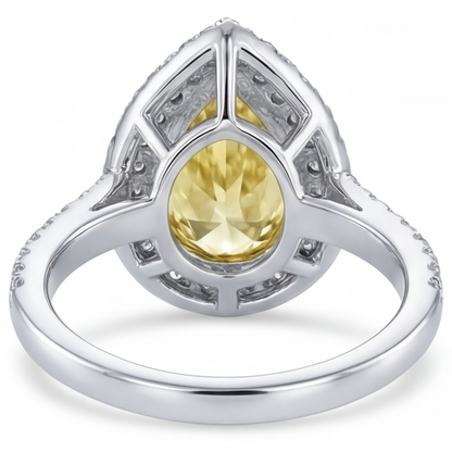 Yellow Canary Diamond Pear Shape Halo Ring in Two-Tone 14K Gold – top view