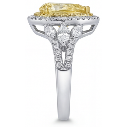 Yellow Canary Diamond Pear Cut Halo Setting Ring in Two-Tone 14K Gold – top view