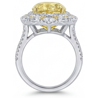 Yellow Canary Diamond Pear Shape Halo Setting Ring in 14K Two Tone Gold – front view