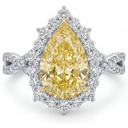 Real Yellow Canary Diamond Halo Setting Ring 3.75 ct Two-Tone 14K Gold – front view