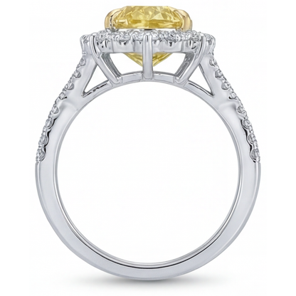 Real Yellow Canary Diamond Halo Setting Ring 3.75 ct Two-Tone 14K Gold – profile view