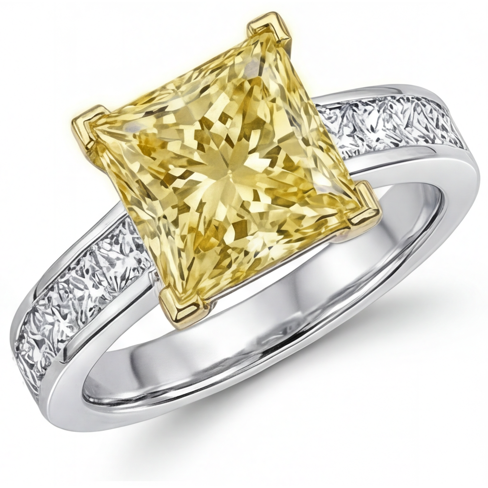 Natural Yellow Canary Diamond Halo Setting Ring 3.76 ct 14 Karat Two Tone Gold – main view