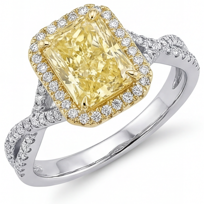 Genuine Yellow Canary Diamond Ring 3 ct 14K Two Tone Gold – main view