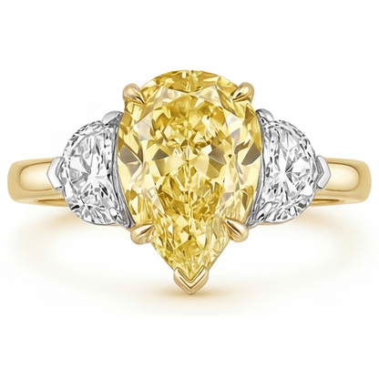 Pear Shape Yellow Canary Diamond ring in 14K Two Tone Gold – angle view