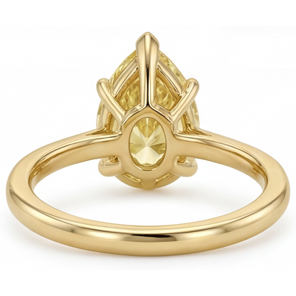 Pear Cut Yellow Canary Diamond ring in 14K Yellow Gold – back view