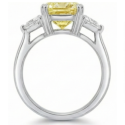 Yellow Canary Diamond Radiant Trilogy Ring in 14 Karat White Gold – top view