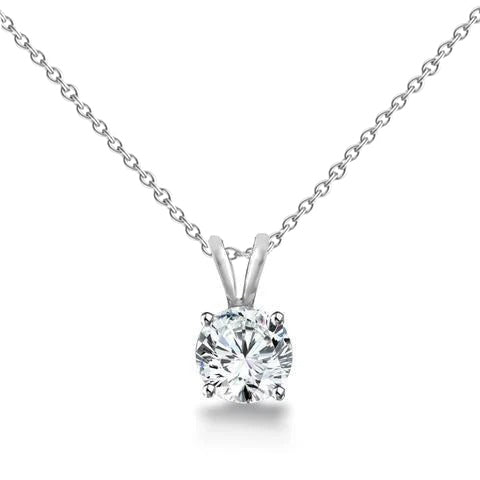 0.55 Carats Prong Set Round Natural Earth Mined Diamond Necklace Pendant