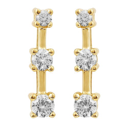 0.75 Carats Diamonds Three Stone Style Stud Earring Yellow Gold 14K