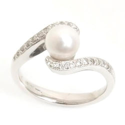 0.50 Carats 10 MM Pearl And Round Cut Diamond Engagement Ring