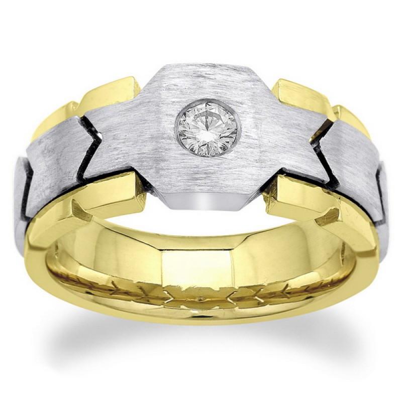 0.50 Carats Round Diamond Solitaire Mens' Ring Two Tone Gold 14K Mens Ring