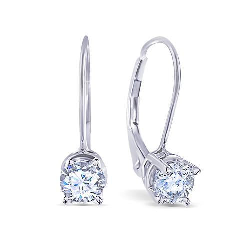 0.60 Carats F Vs2 Round Ideal Cut Diamond Earrings Leverback Eurowire 14K Gold Leverback Earrings
