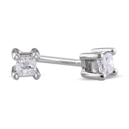  4 Prong Set Princess Cut  Style White Gold Diamond Stud Earrings