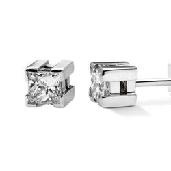Sparkling Princess Cut Diamond Stud Earring 0.70 Carat White Gold 14K