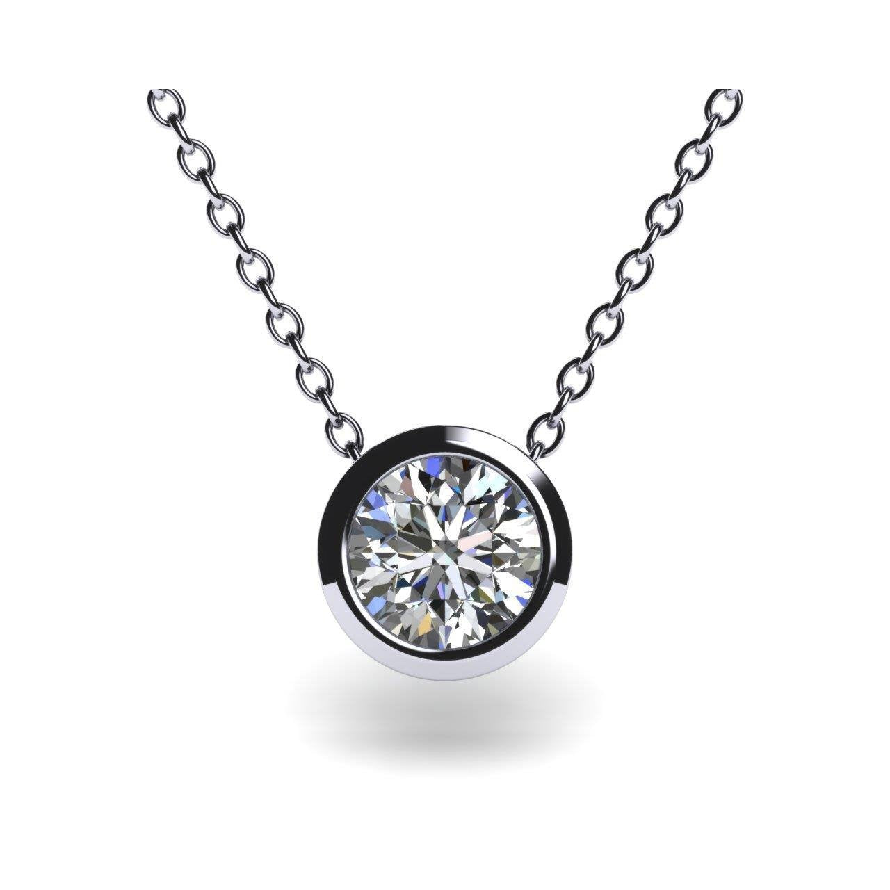 0.75 Carats Brilliant Cut Solitaire Diamond Bezel Set Pendant White Gold 14K Pendant